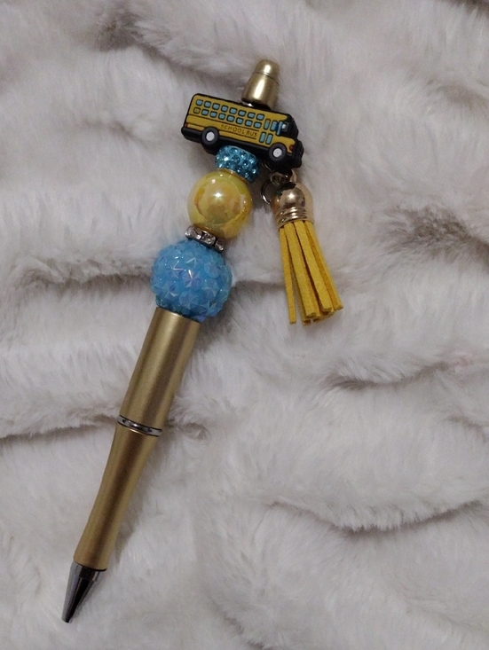 Handcrafted Other - Yellow & Blue School Bus Tassel Pen